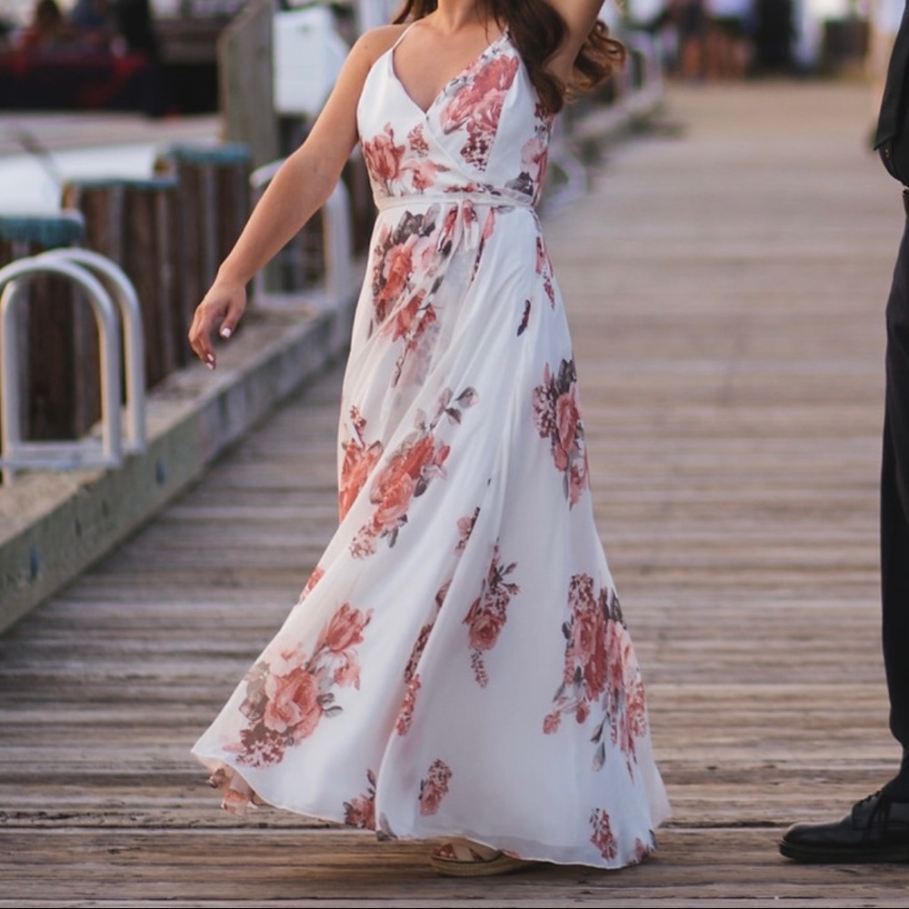 Floral Maxi Wrap Dress Bridesmaid Bridal Shower Dress